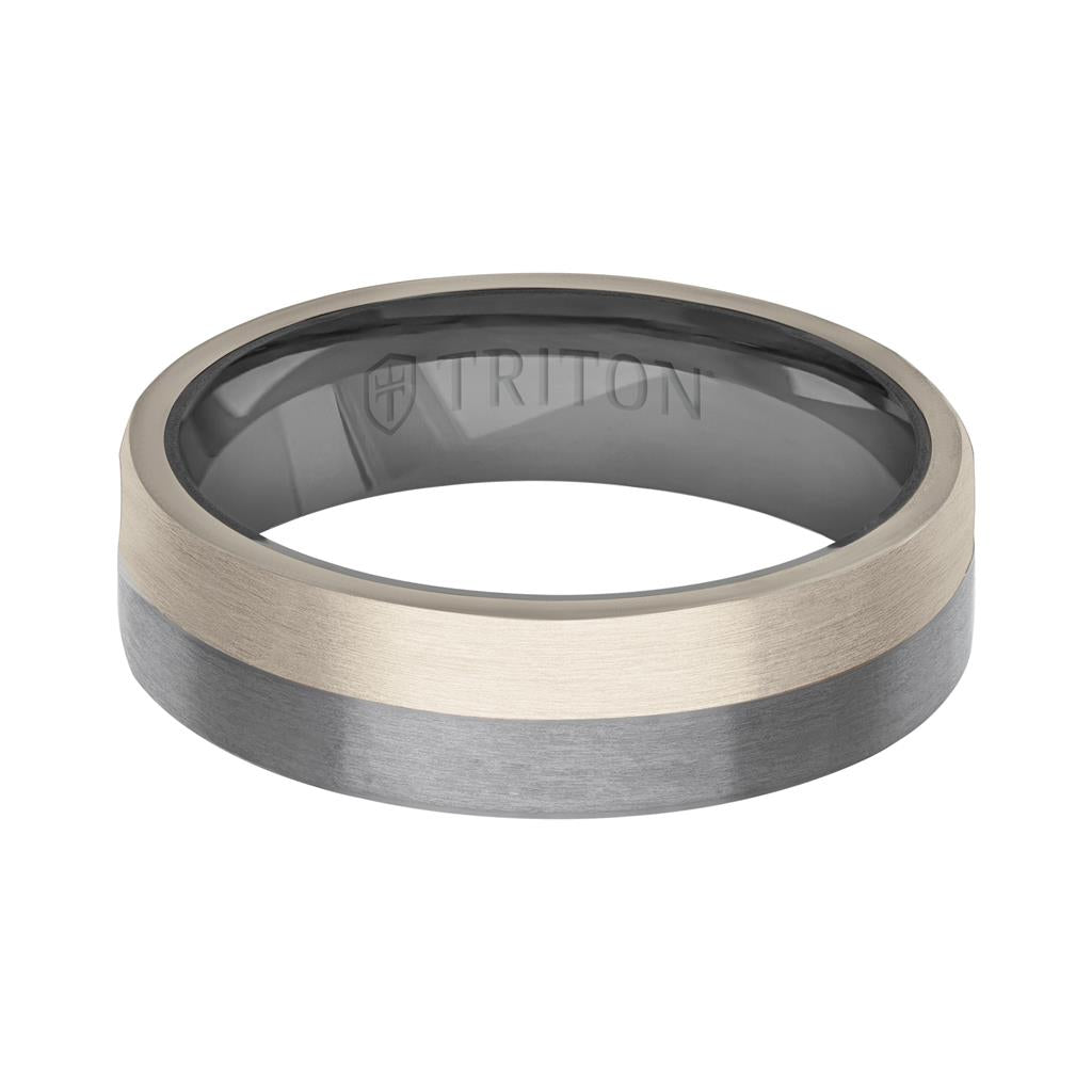 6MM Brushed Tantalum Ring and 14K Gold with Brushed Finish Split Inlay and Flat Edge