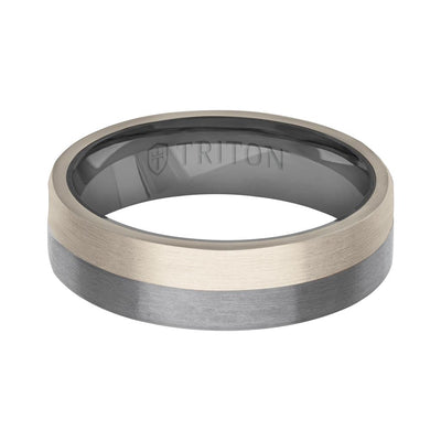 6MM Brushed Tantalum Ring and 14K Gold with Brushed Finish Split Inlay and Flat Edge