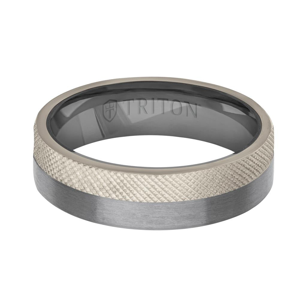 6MM Brushed Tantalum Ring and 14K Gold with Florentine Finish Split Inlay and Flat Edge