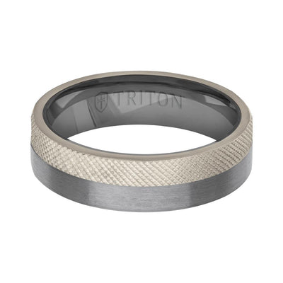 6MM Brushed Tantalum Ring and 14K Gold with Florentine Finish Split Inlay and Flat Edge