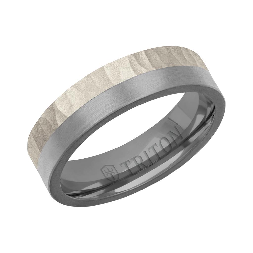 6MM Brushed Tantalum Ring and 14K Gold with Brushed Finish Split Inlay and Flat Edge
