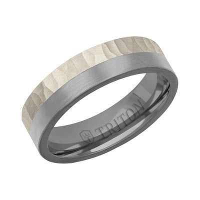 6MM Brushed Tantalum Ring and 14K Gold with Brushed Finish Split Inlay and Flat Edge