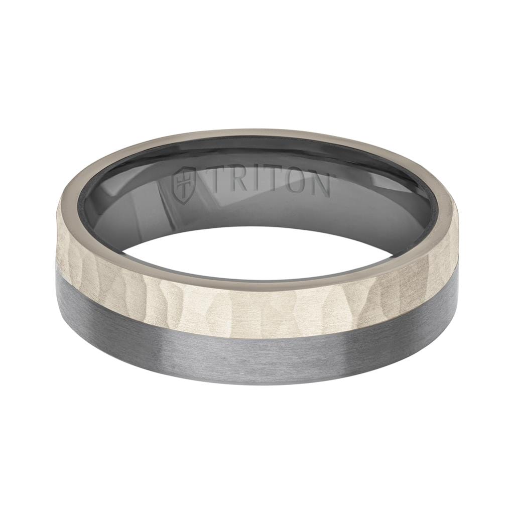 6MM Brushed Tantalum Ring and 14K Gold with Brushed Finish Split Inlay and Flat Edge