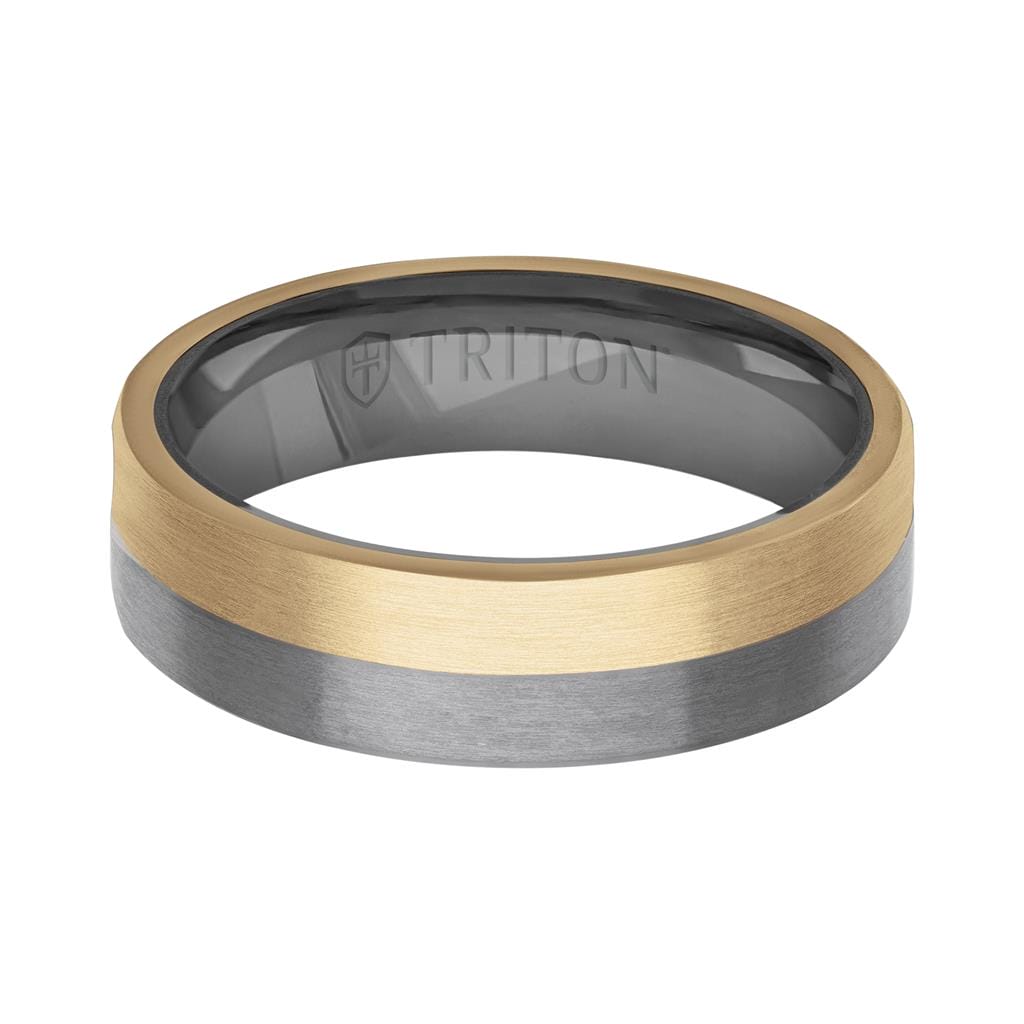6MM Brushed Tantalum Ring and 14K Gold with Brushed Finish Split Inlay and Flat Edge