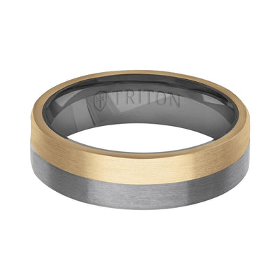 6MM Brushed Tantalum Ring and 14K Gold with Brushed Finish Split Inlay and Flat Edge