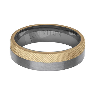 6MM Brushed Tantalum Ring and 14K Gold with Brushed Finish Split Inlay and Flat Edge