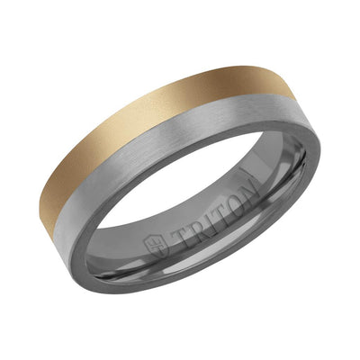 6MM Brushed Tantalum Ring and 14K Gold with Softsand Finish Split Inlay and Flat Edge