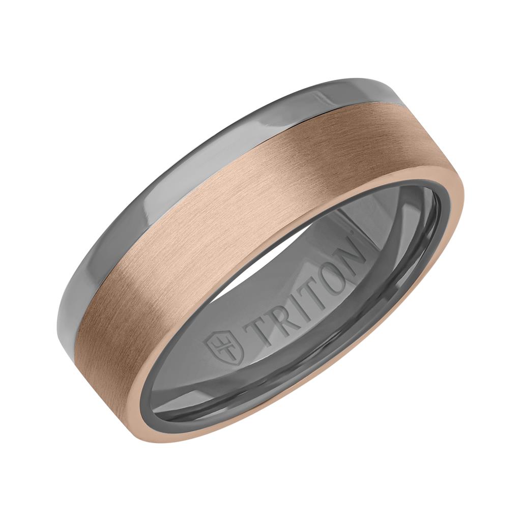 7MM Polished Tantalum Ring - Asymmetrical 14K Gold with Brushed Finish Inlay and Flat Edge