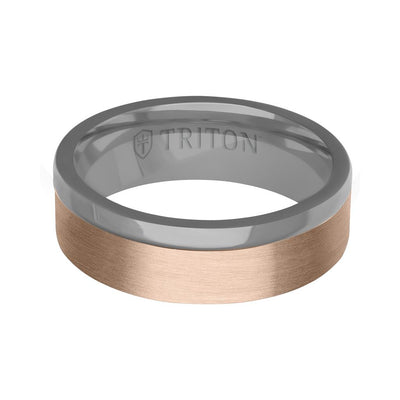 7MM Polished Tantalum Ring - Asymmetrical 14K Gold with Brushed Finish Inlay and Flat Edge