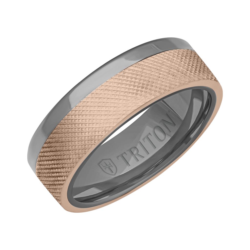 7MM Polished Tantalum Ring - Asymmetrical 14K Gold with Florentine Finish Inlay and Flat Edge