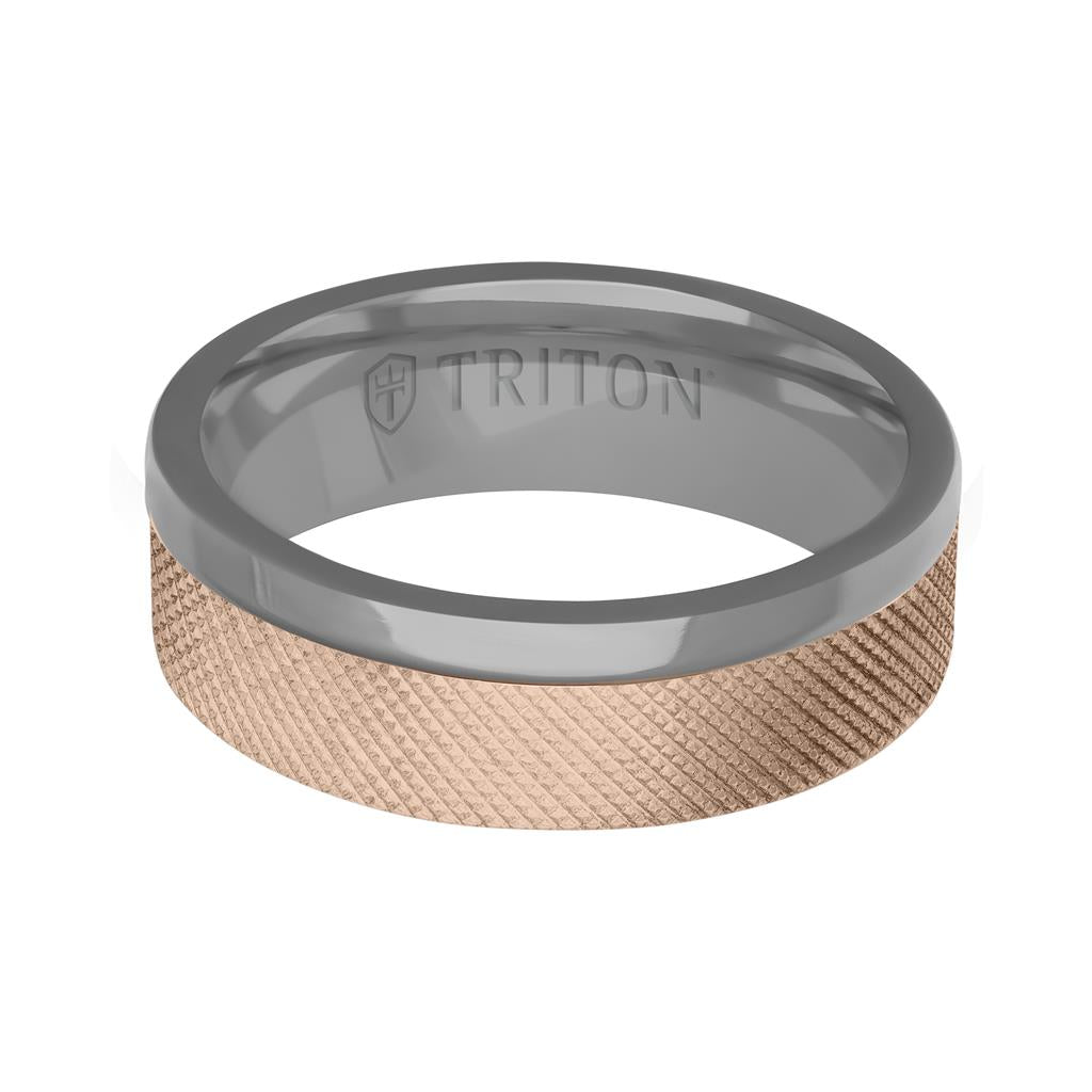 7MM Polished Tantalum Ring - Asymmetrical 14K Gold with Florentine Finish Inlay and Flat Edge