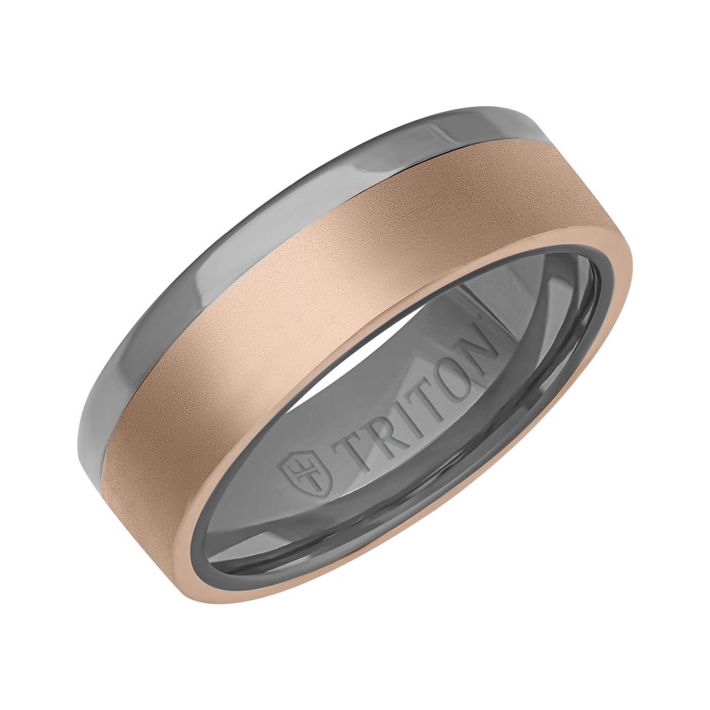 7MM Polished Tantalum Ring - Asymmetrical 14K Gold Soft Sand Finish Inlay and Flat Edge