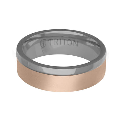 7MM Polished Tantalum Ring - Asymmetrical 14K Gold Soft Sand Finish Inlay and Flat Edge