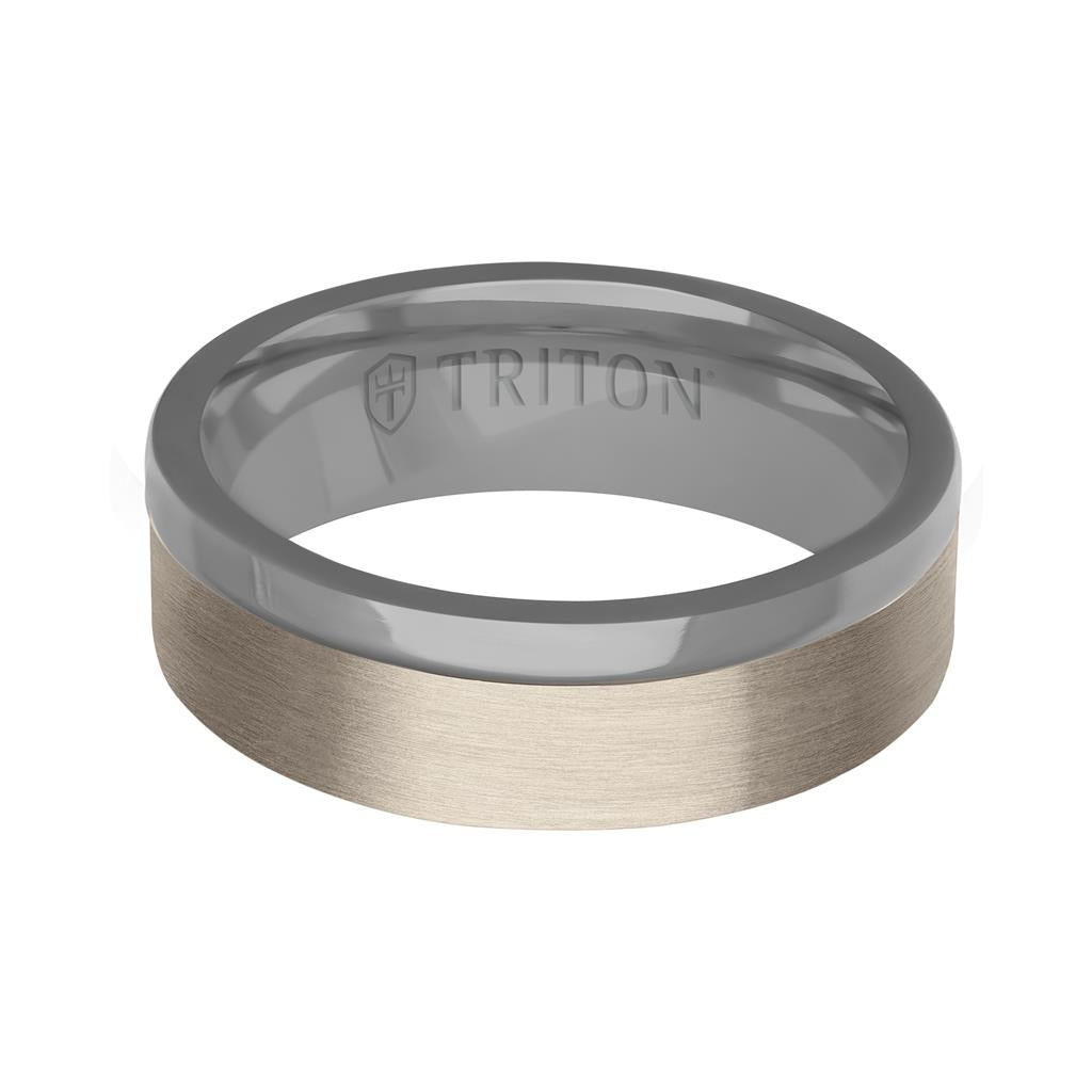 7MM Polished Tantalum Ring - Asymmetrical 14K Gold with Brushed Finish Inlay and Flat Edge