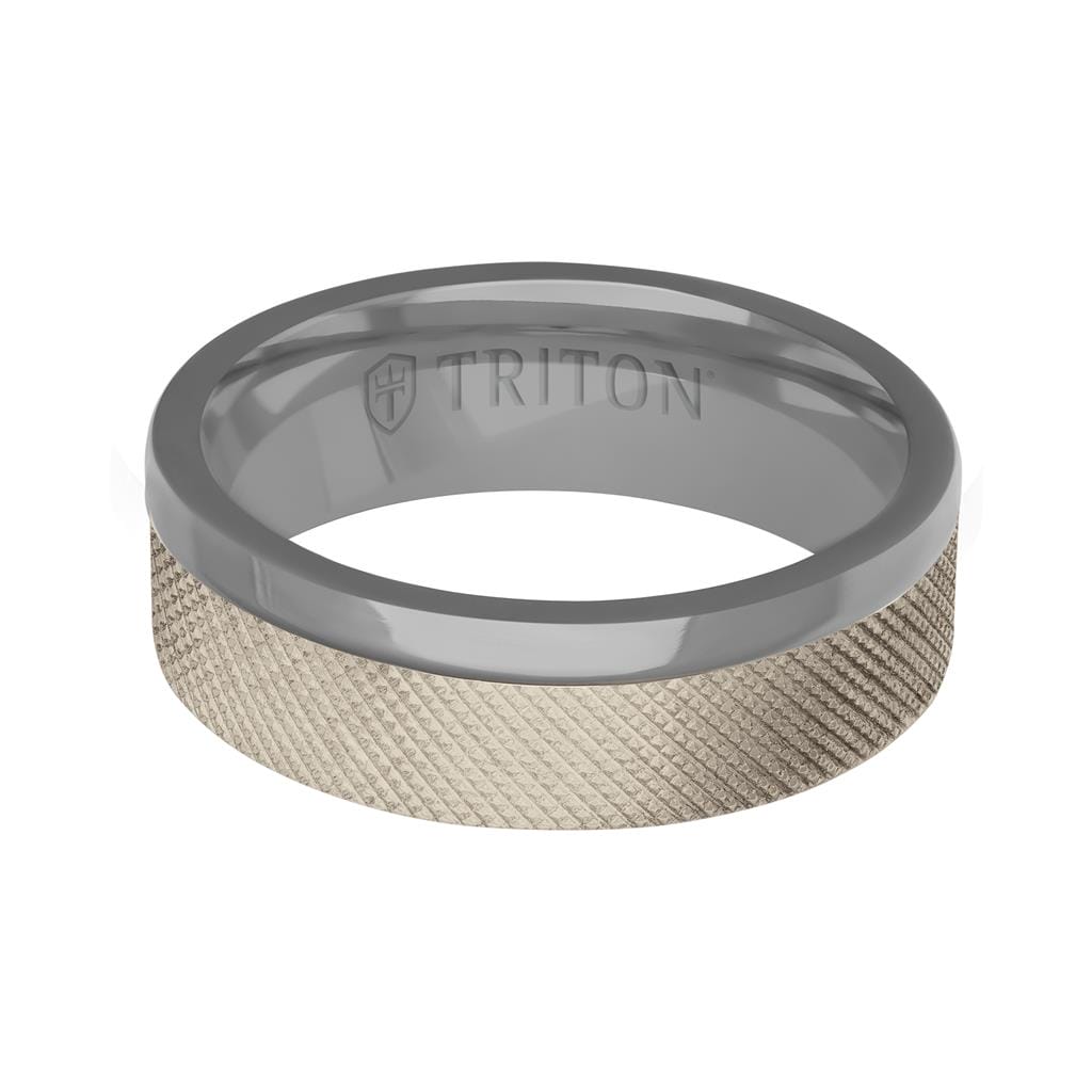 7MM Polished Tantalum Ring - Asymmetrical 14K Gold with Brushed Finish Inlay and Flat Edge