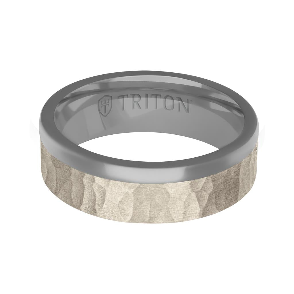 7MM Polished Tantalum Ring - Asymmetrical 14K Gold with Hammered Finish Inlay and Flat Edge