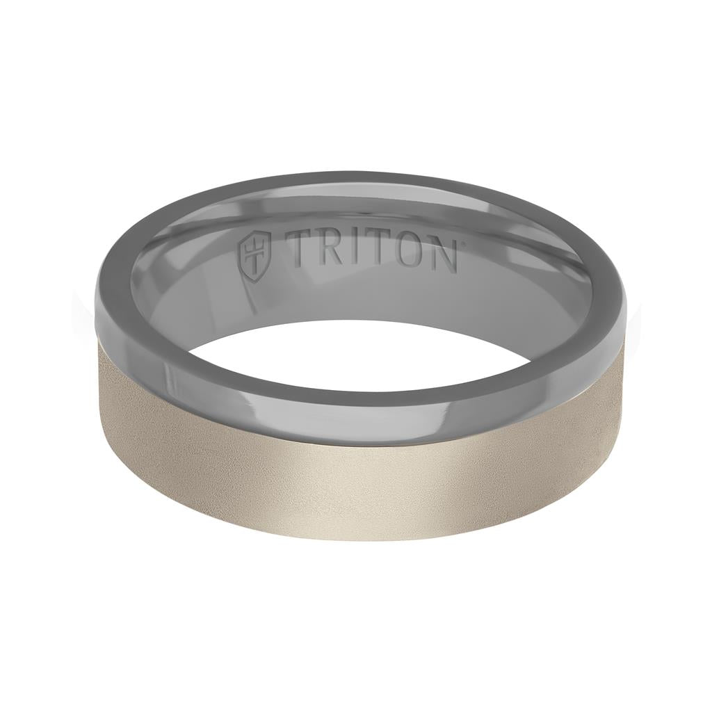 7MM Polished Tantalum Ring - Asymmetrical 14K Gold Soft Sand Finish Inlay and Flat Edge