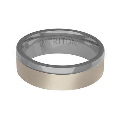 7MM Polished Tantalum Ring - Asymmetrical 14K Gold Soft Sand Finish Inlay and Flat Edge