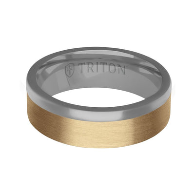 7MM Polished Tantalum Ring - Asymmetrical 14K Gold with Brushed Finish Inlay and Flat Edge