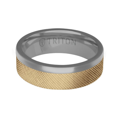 7MM Polished Tantalum Ring - Asymmetrical 14K Gold with Florentine Finish Inlay and Flat Edge