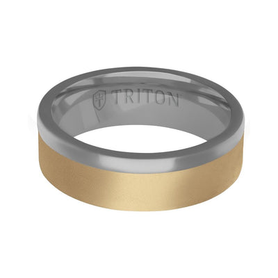 7MM Polished Tantalum Ring - Asymmetrical 14K Gold with Brushed Finish Inlay and Flat Edge