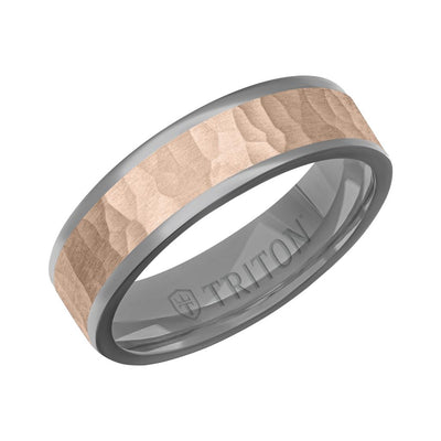6MM Polished Tantalum Ring - Hammered 14K Gold Center Inlay with Round Polished Edge