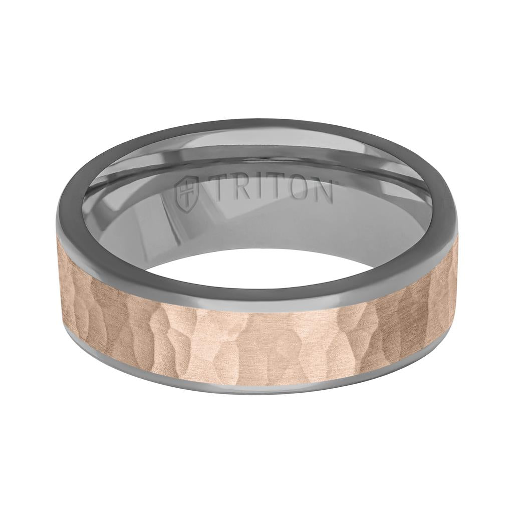 6MM Polished Tantalum Ring - Hammered 14K Gold Center Inlay with Round Polished Edge