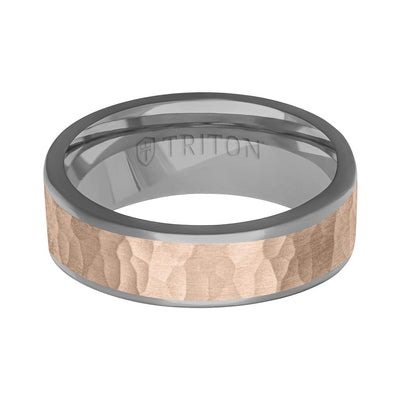 6MM Polished Tantalum Ring - Hammered 14K Gold Center Inlay with Round Polished Edge