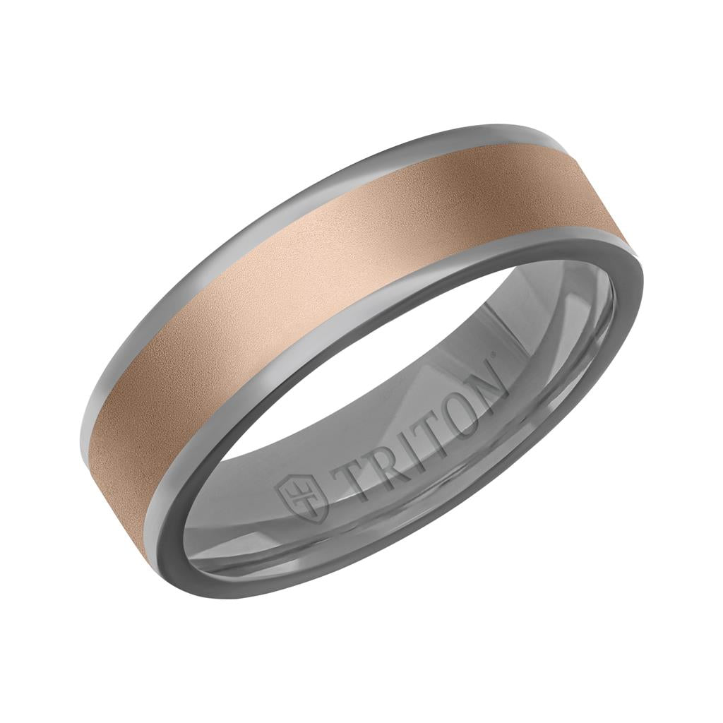 6MM Polished Tantalum Ring - Softsand 14K Gold Center Inlay with Round Polished Edge
