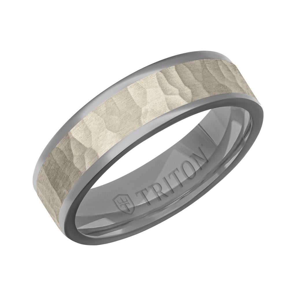 6MM Polished Tantalum Ring - Hammered 14K Gold Center Inlay with Round Polished Edge