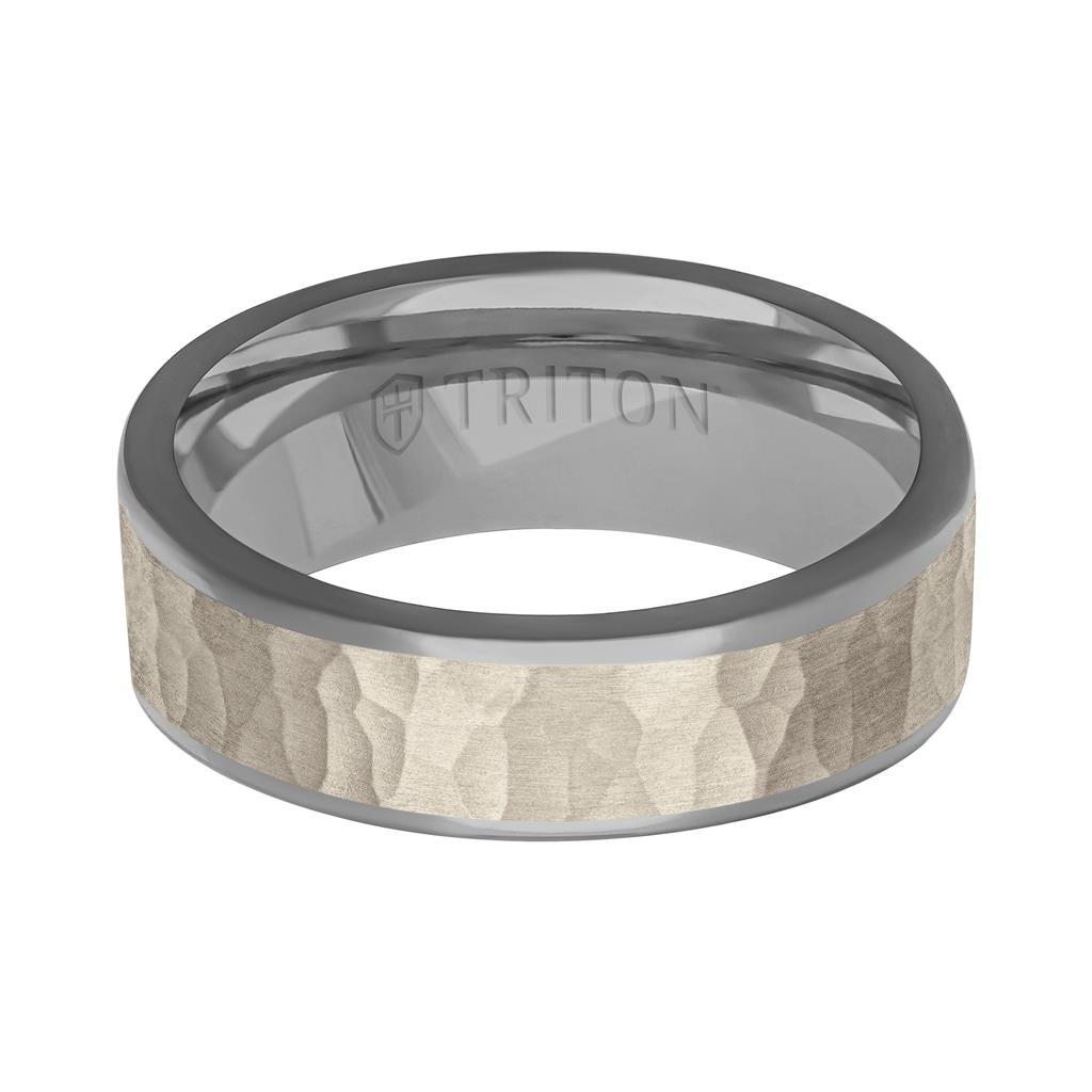 6MM Polished Tantalum Ring - Hammered 14K Gold Center Inlay with Round Polished Edge