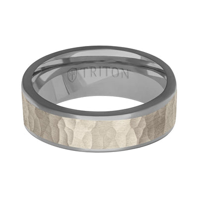 6MM Polished Tantalum Ring - Hammered 14K Gold Center Inlay with Round Polished Edge