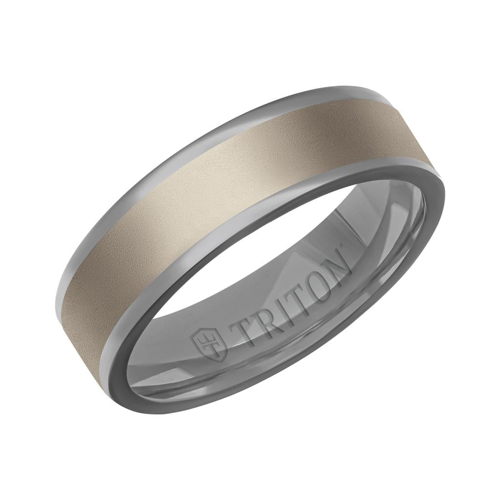 6MM Polished Tantalum Ring - Softsand 14K Gold Center Inlay with Round Polished Edge
