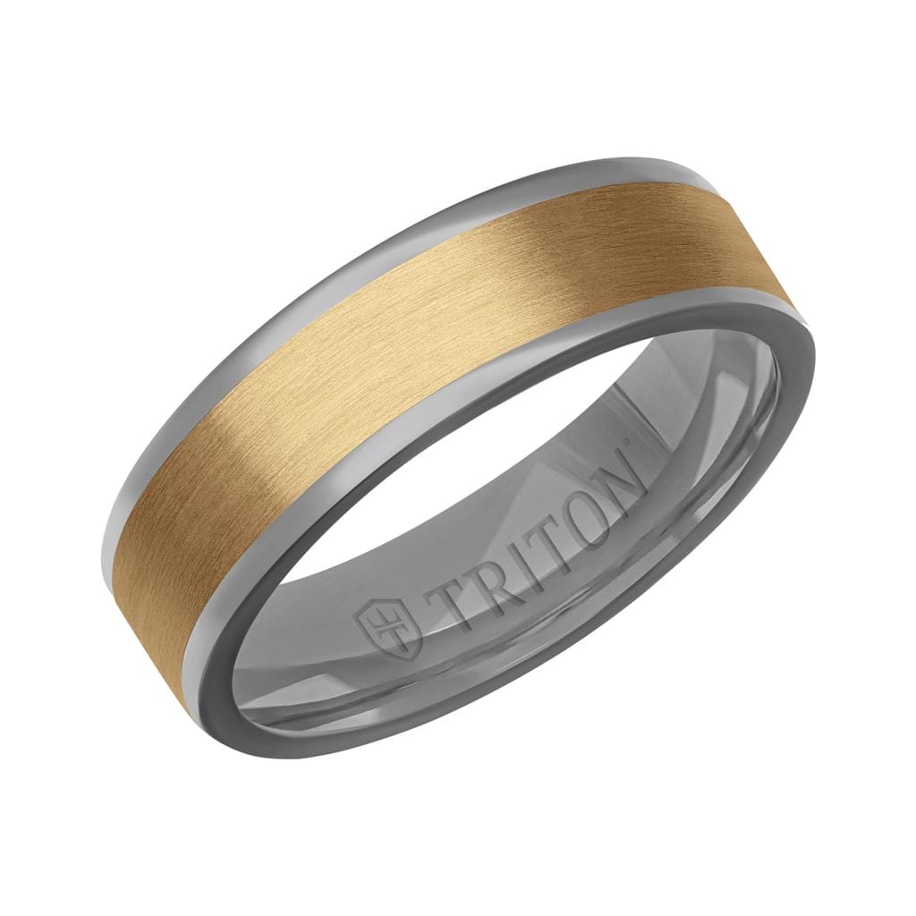 6MM Polished Tantalum Ring - Florentine14K Gold Center Inlay with Round Polished Edge
