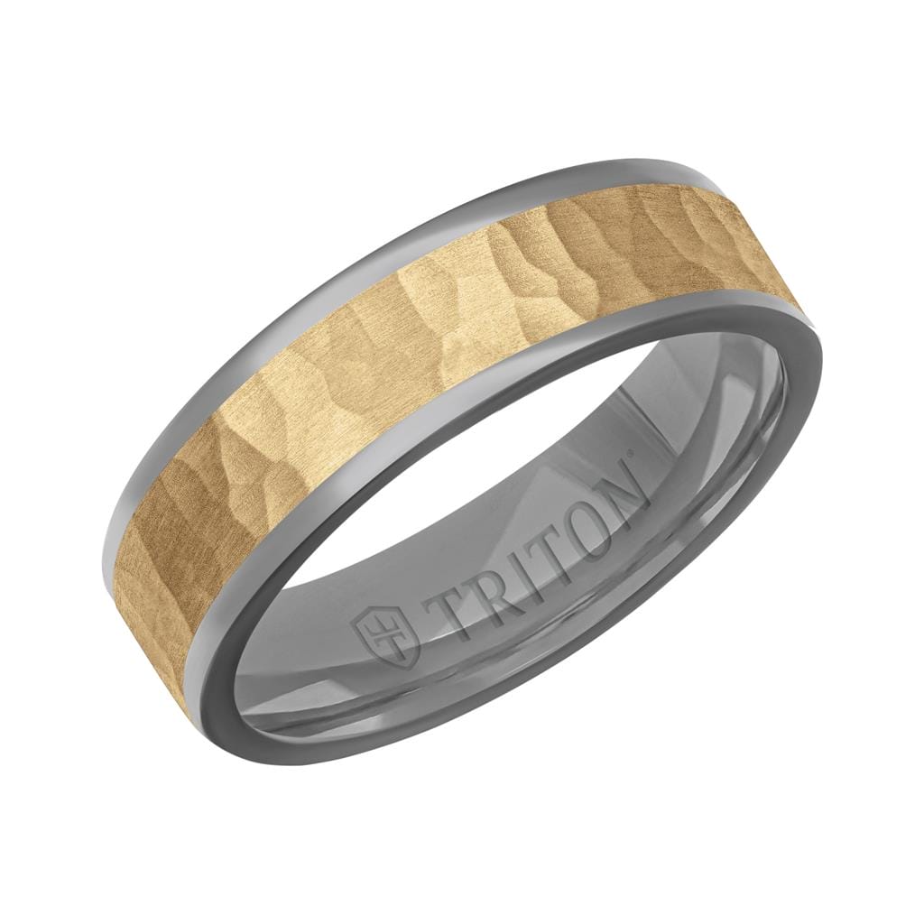 6MM Polished Tantalum Ring - Florentine14K Gold Center Inlay with Round Polished Edge
