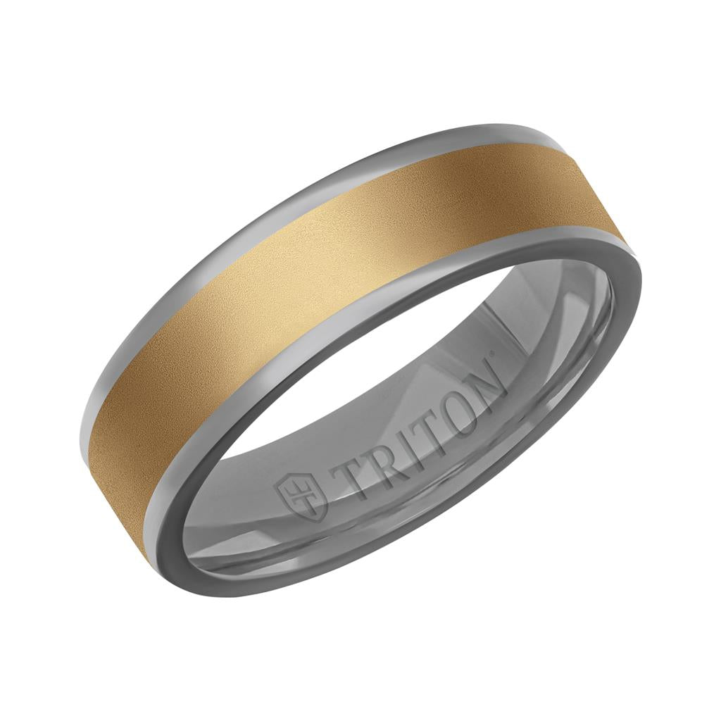 6MM Polished Tantalum Ring - Softsand 14K Gold Center Inlay with Round Polished Edge