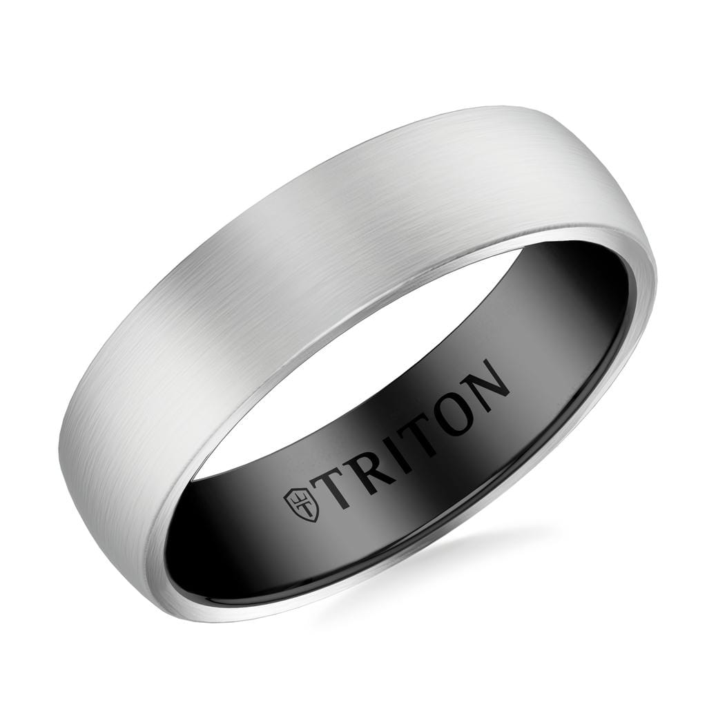 6MM Contemporary Grey Tungsten Carbide Ring with Black Interior Base and Low Dome Profile