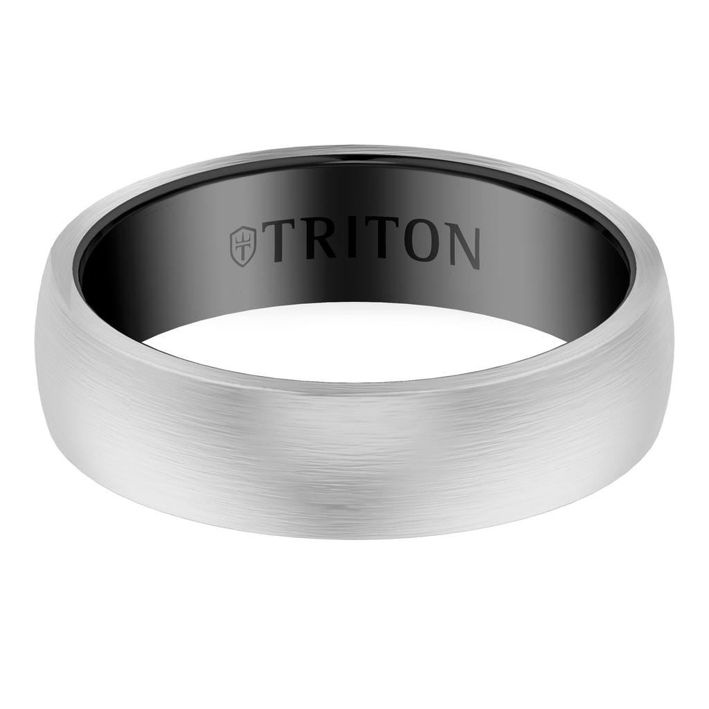 6MM Contemporary Grey Tungsten Carbide Ring with Black Interior Base and Low Dome Profile