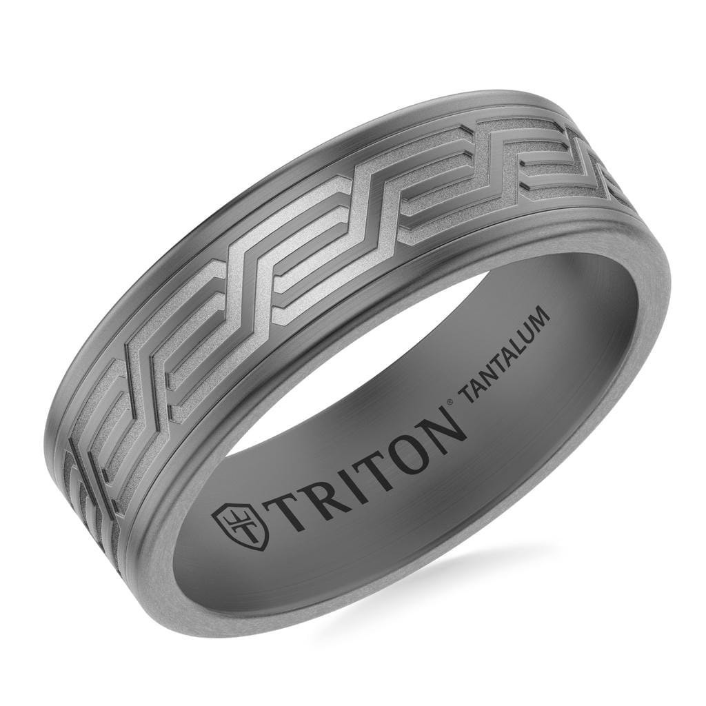 7MM Tantalum Ring with Laser Carved Modern Link Design and Flat Edge Profile