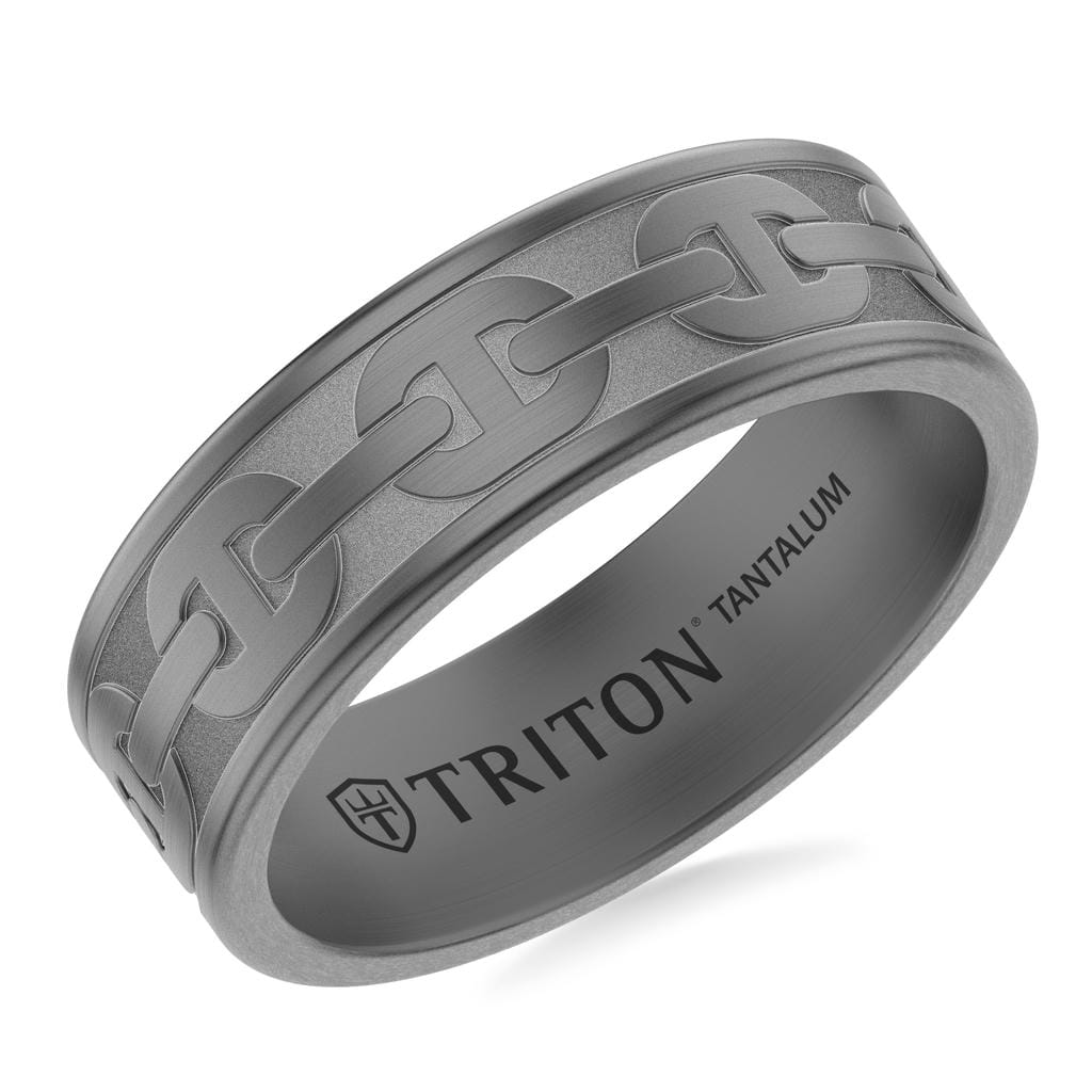 7MM Tantalum Ring with Laser Carved Coil Link Design and Flat Edge Profile