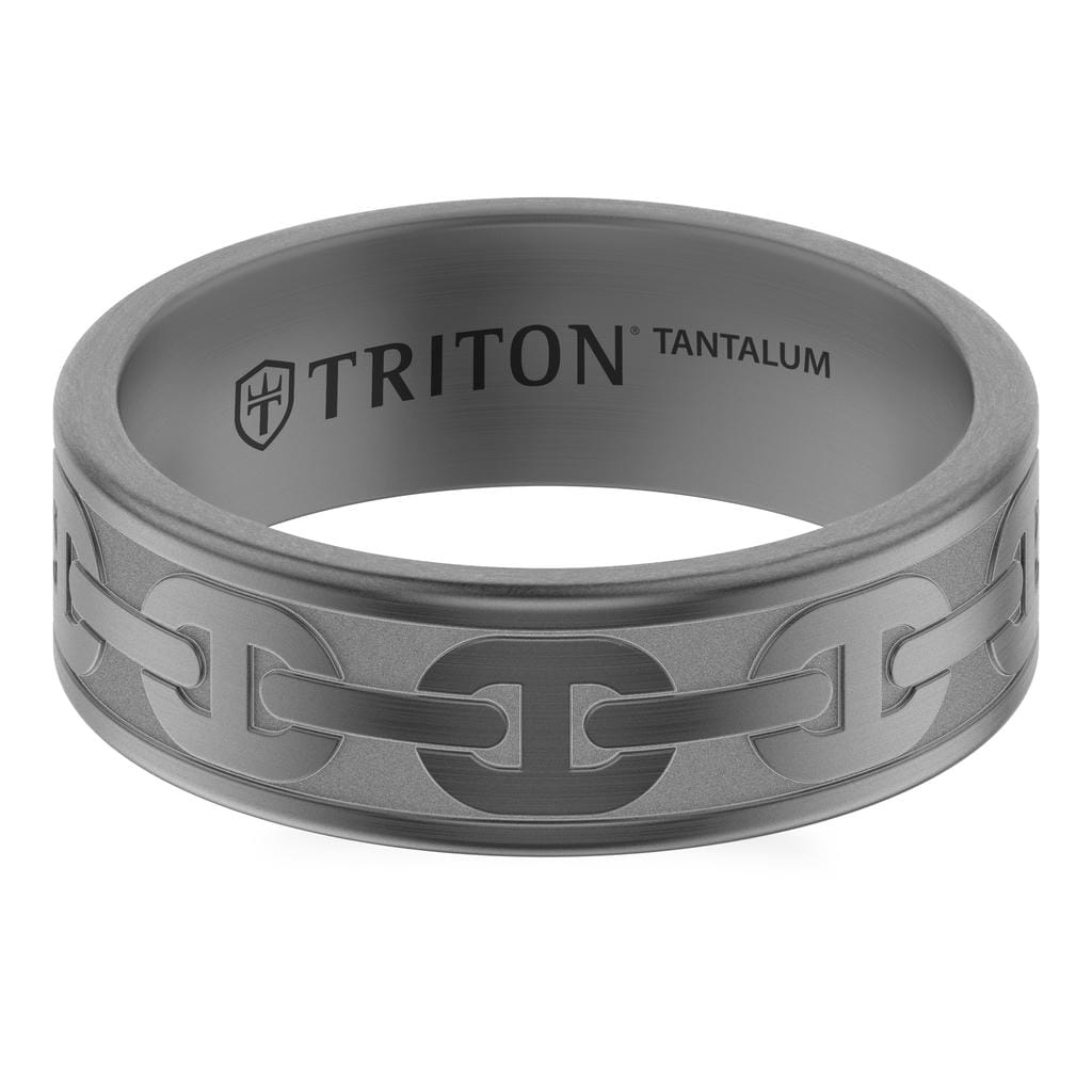 7MM Tantalum Ring with Laser Carved Coil Link Design and Flat Edge Profile