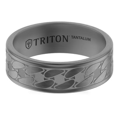 7MM Tantalum Ring with Laser Carved Cuban Link Design and Flat Edge Profile