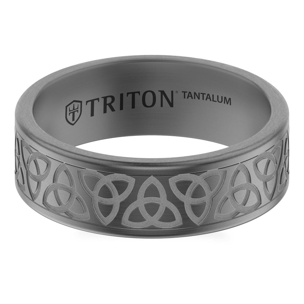 7MM Tantalum Ring with Laser Carved Celtic Alternating Knot Design and Flat Edge Profile