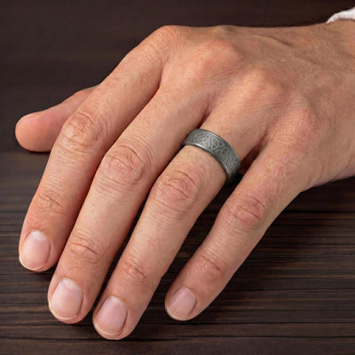 7MM Tantalum Ring with Laser Carved Celtic Alternating Knot Design and Flat Edge Profile