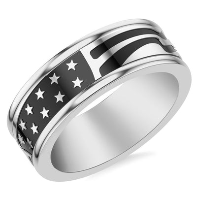 8MM White Tungsten Carbide Ring with Black Titanium Mill Engraved Double Row Star Motif Pattern and Flat Edge Profile