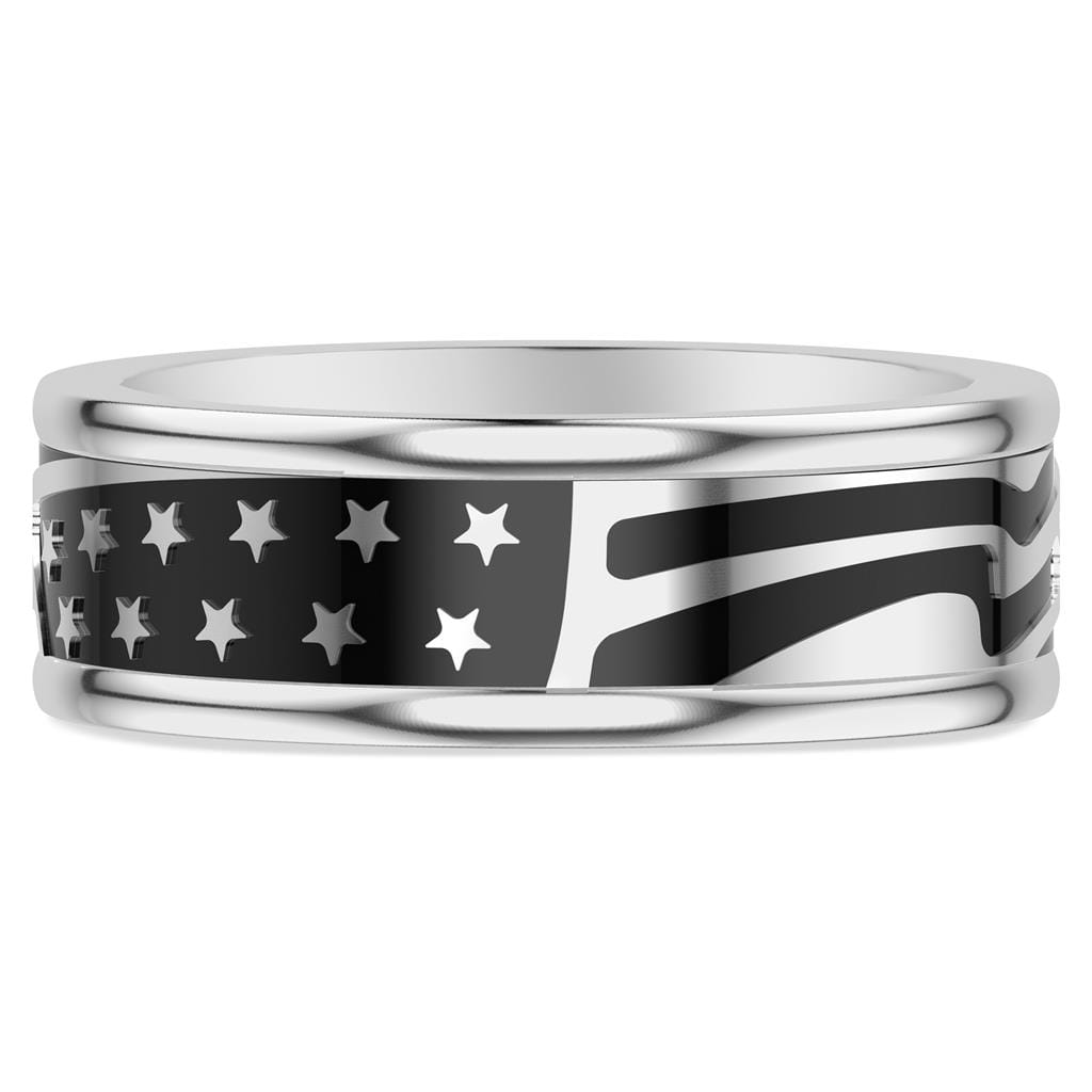 8MM White Tungsten Carbide Ring with Black Titanium Mill Engraved Double Row Star Motif Pattern and Flat Edge Profile