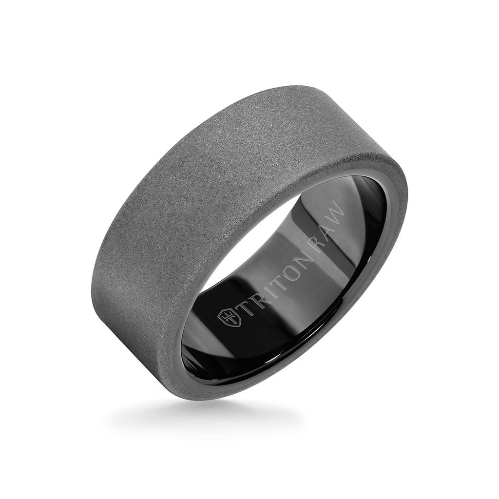 9MM Tungsten Raw Ring - Sandblasted With Inside Shine and Flat Edge
