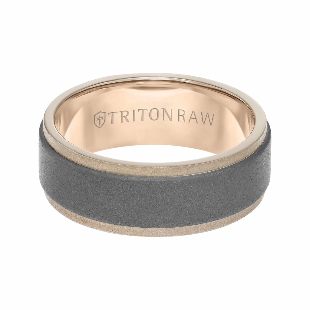 8MM Tungsten RAW+ 18K Matte Gold Ring - Sandblasted Center and Step Edge