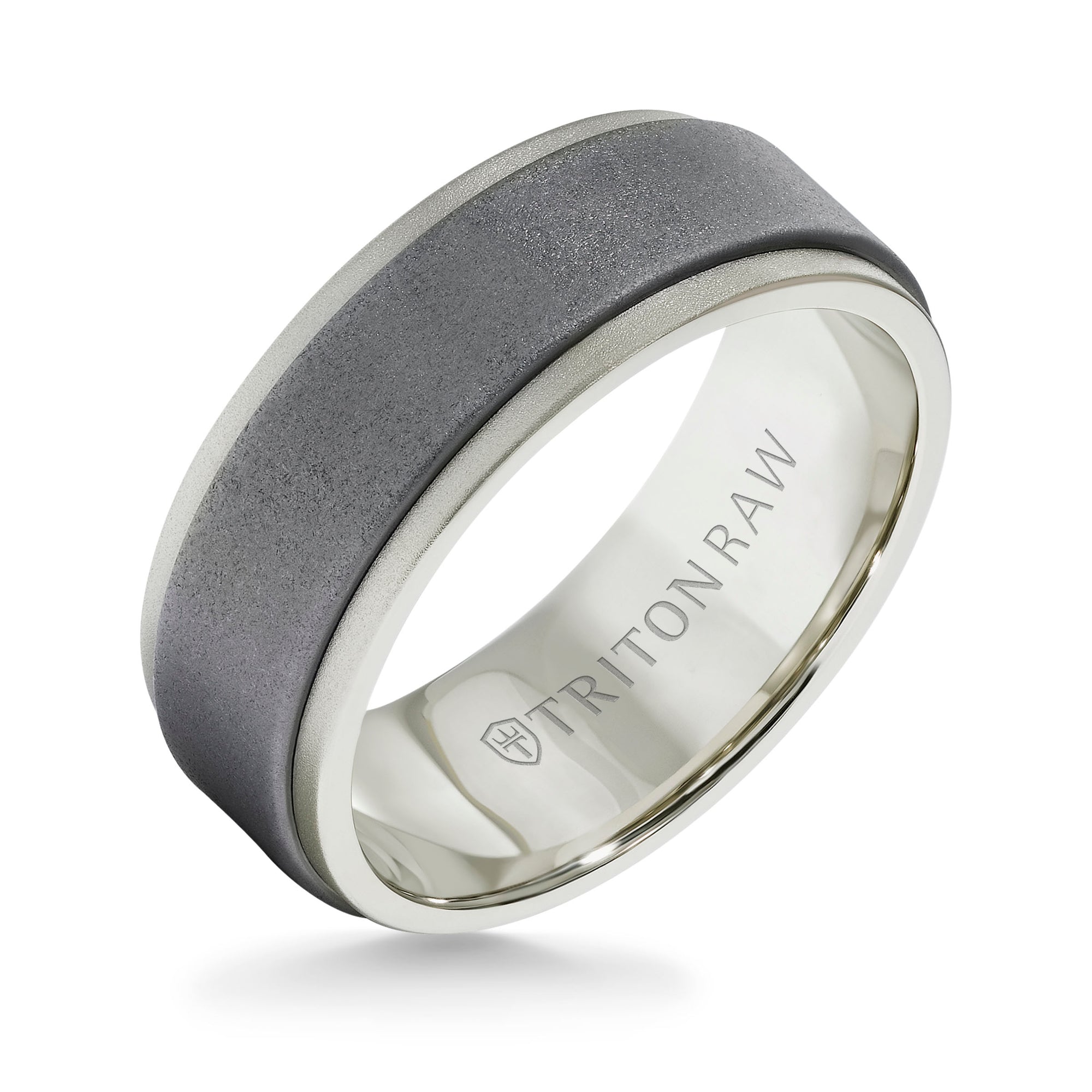 8MM Tungsten RAW+ 18K Matte Gold Ring - Sandblasted Center and Step Edge