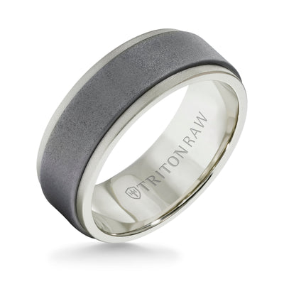 8MM Tungsten RAW+ 18K Matte Gold Ring - Sandblasted Center and Step Edge